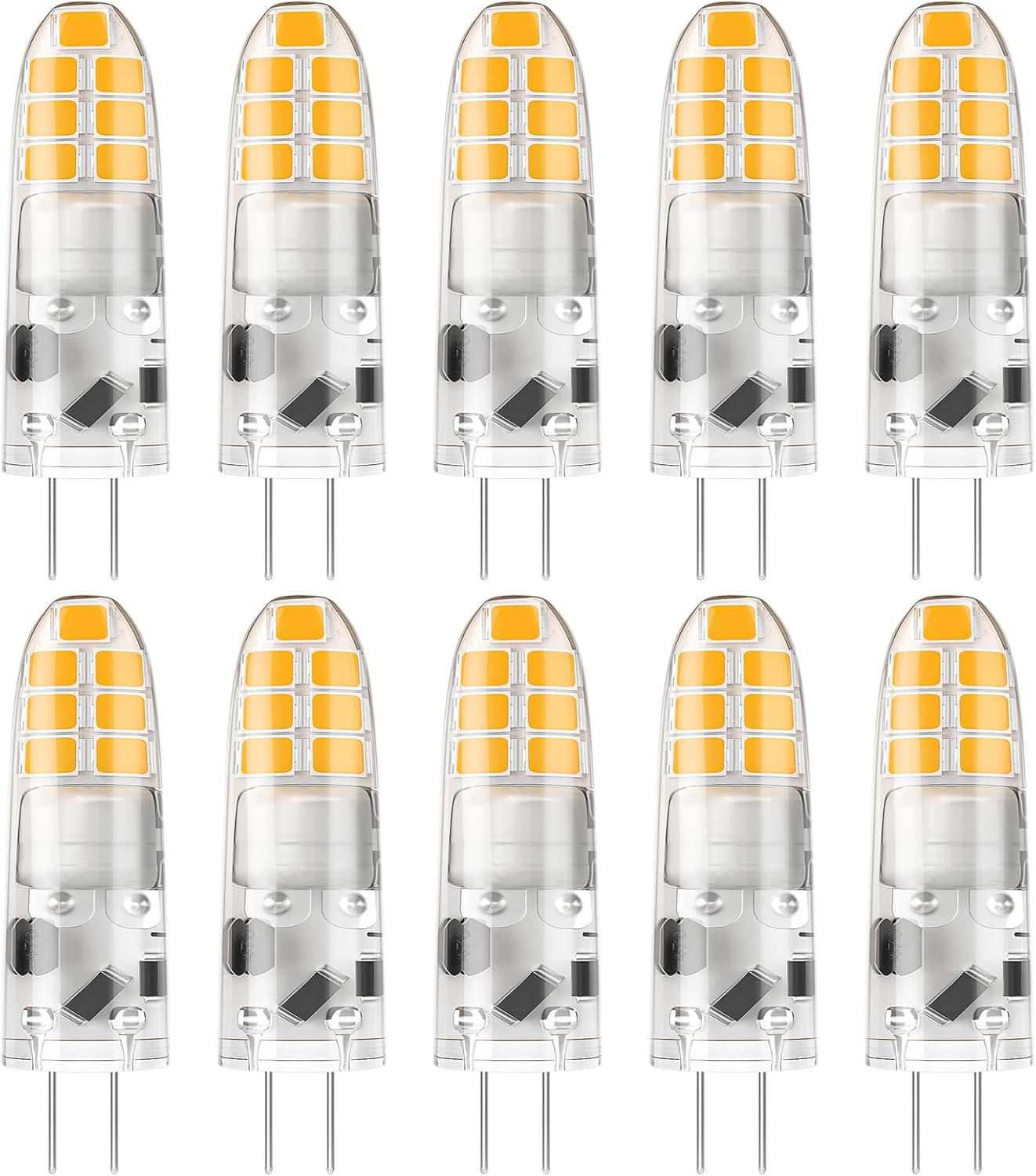 DiCUNO G4 LED Bulbs 2W, 20W Halogen Equivalent, G4 Bi-Pin LED Light Bulbs, Warm White 3000K, 12V Non-Dimmable Light for Home Lighting, 200LM, Pack of 10