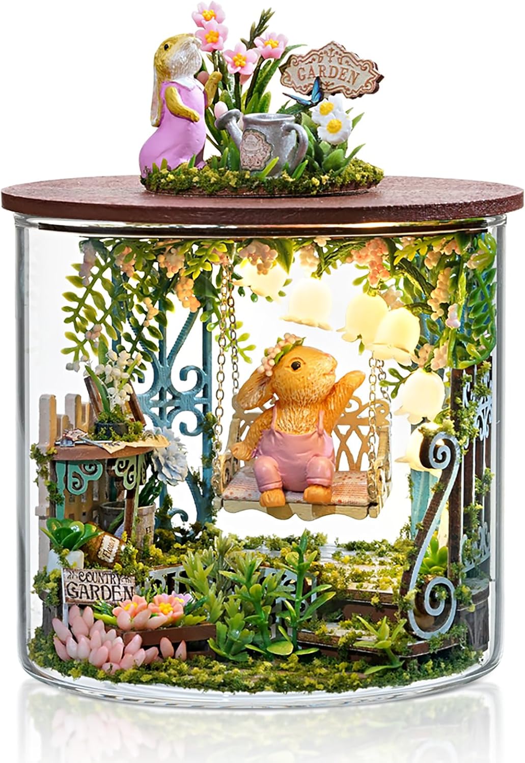 Cuteefun DIY Miniature Dolls House Kit, DIY Wooden Doll House Kit with Dust Cover, Handmade Crafts for Adults, Creative Room, Gift for Birthday, Chirstmas (Fairytale Garden)