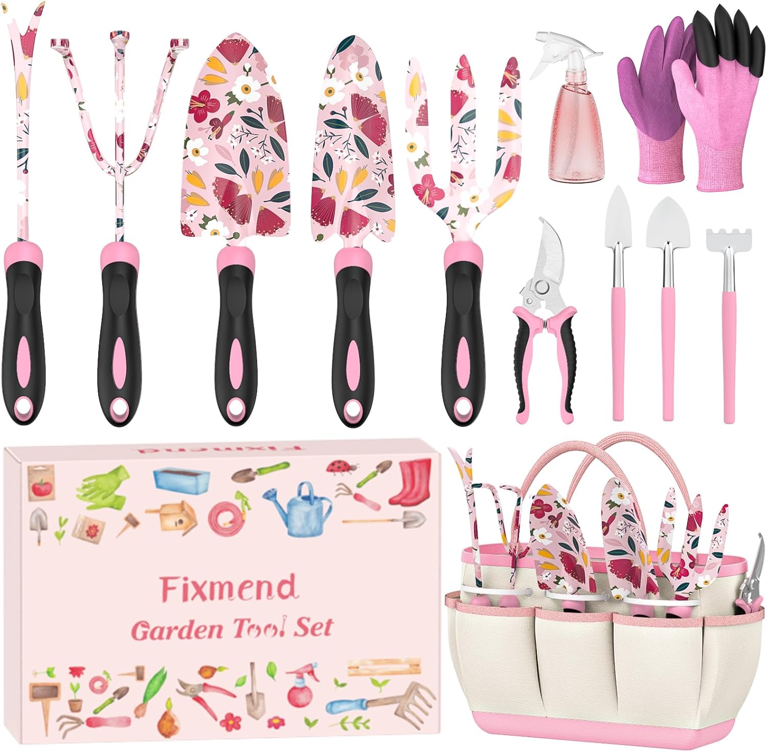 Fixmend Gardening Gifts for Women, 12 Pcs Garden Tools Set with Flower Print, Gardening Hand Tools Gift Kits for Birthday, Mother's Day, Christmas, Retirement, Valentine's Day