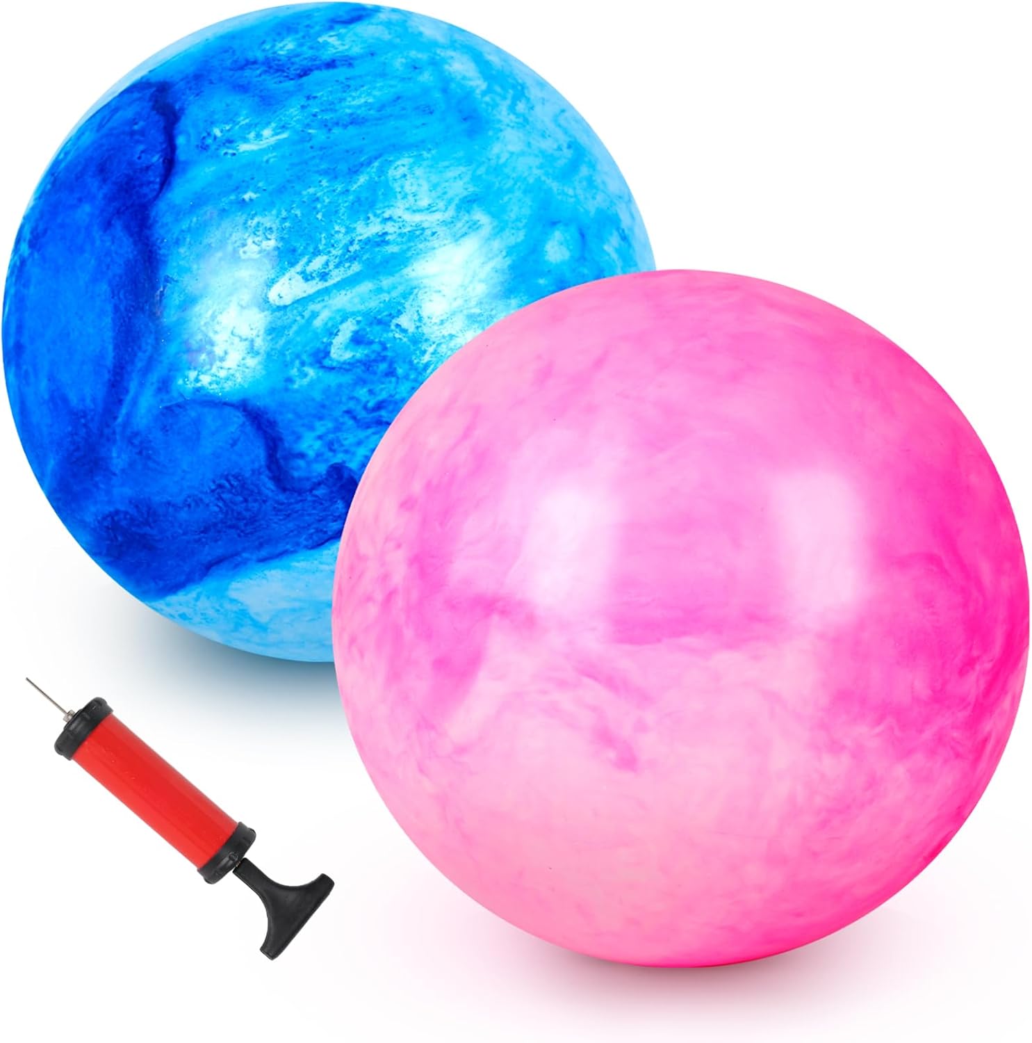 AMOR PRESENT 2PCS Inflatable Playground Balls, 8.7 Inch Marbleized Bouncy Balls Rubber Kickballs Giant Dodgeballs, for Indoor Outdoor Ball Games