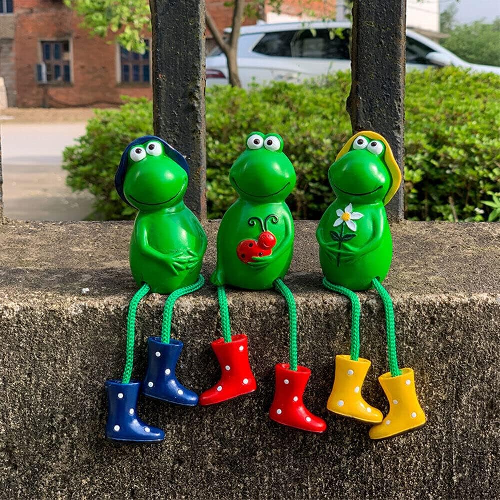Unibos Set of 3 Outdoor Garden Ornaments Frog Sitting Toad Plant Pot Perchers