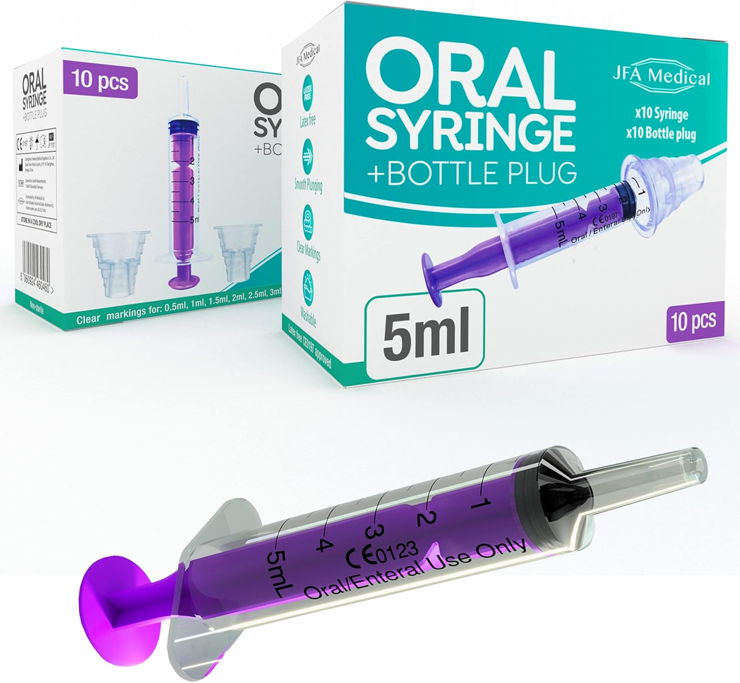 5ml Oral Medicine Syringe and Bottle Plug, Box of 10 - Suitable for Baby, Children, Pets