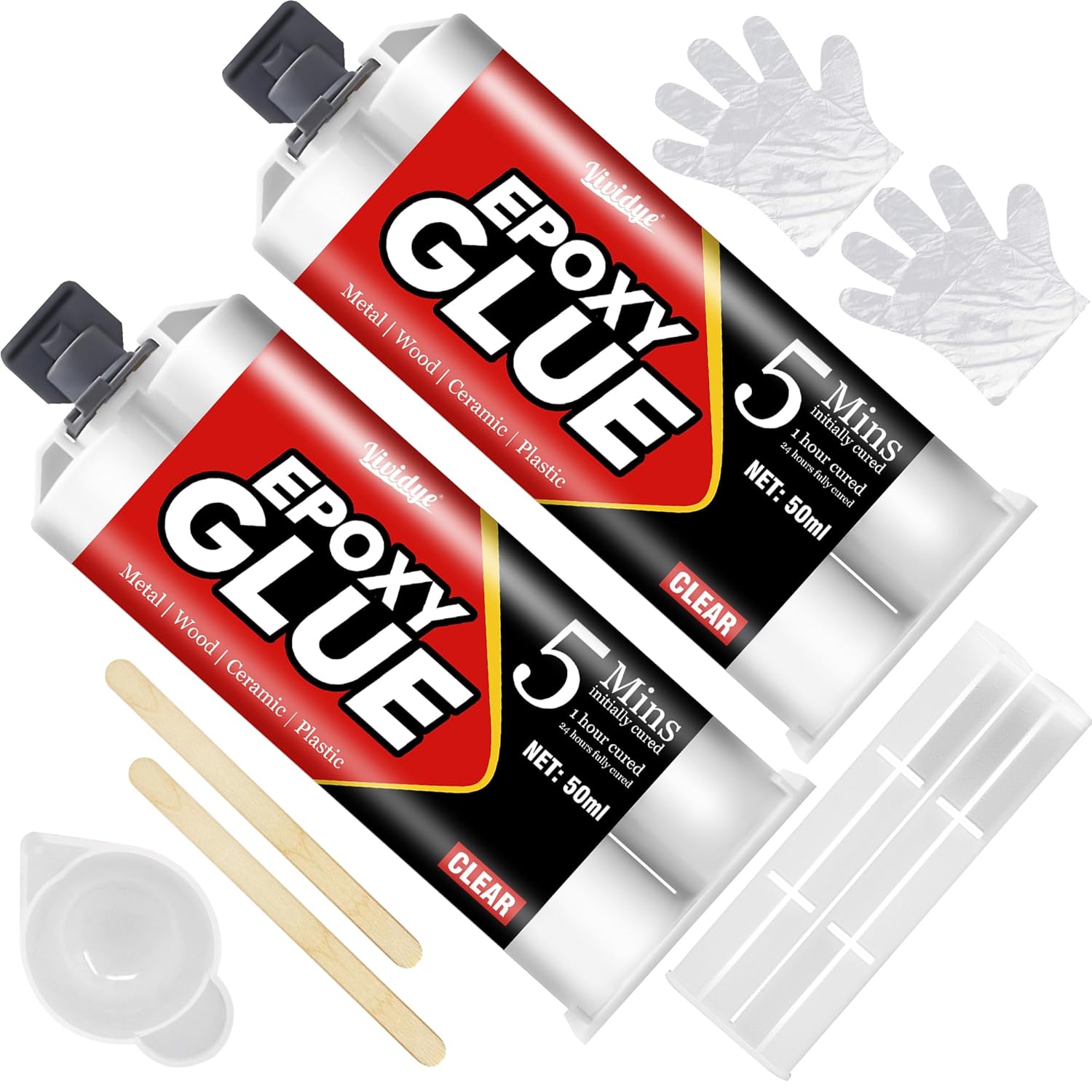 5 Minute Epoxy Glue 100ml, Universal Clear Epoxy Adhesive for Metal, Plastic, Wood, Ceramics, Glass and More, Sturdy, Waterproof, Heat-Resistant, Fast Curing 2 Part Epoxy Resin Kit