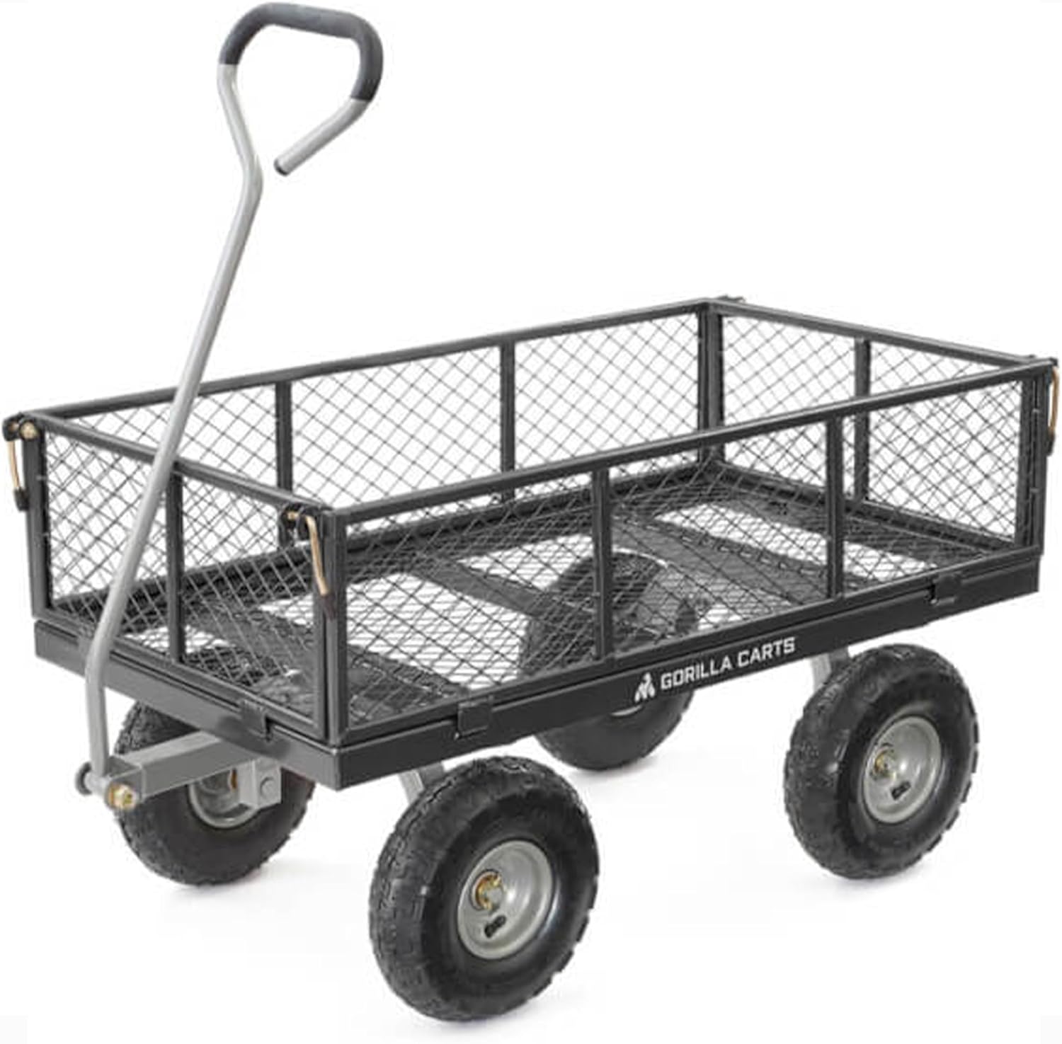 Gorilla Cart Large 800lb / 350 kg Capacity Solid Steel Outdoor Garden Multi-Use Hauling Utility Wagon Cart with Balanced 4-Wheeled Design and 10-Inch Pneumatic Tires, Black
