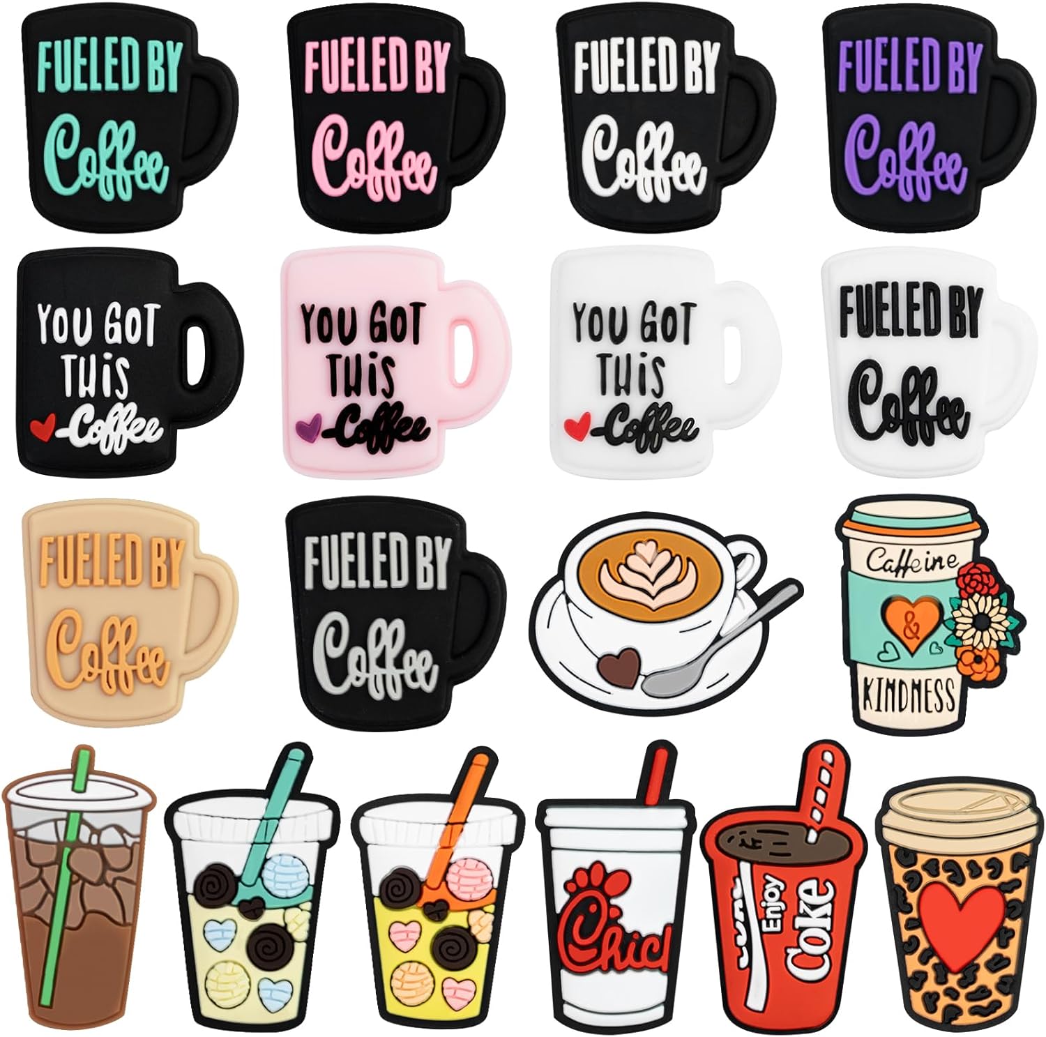 Fantasyon Silicone Focal Beads for Pens Coffee Cup Silicone Accessory Kit 18 Pcs Colorful Round Silicone Beads for Keychain Making Bracelet Necklace Handmade Crafts (Cup 1)