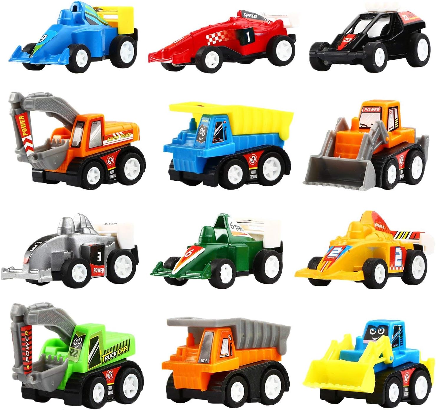 Yeonha Toys Pull Back Vehicles, 12 Pack Mini Assorted Construction Vehicles and Race Car Toy for Kids and Toddlers