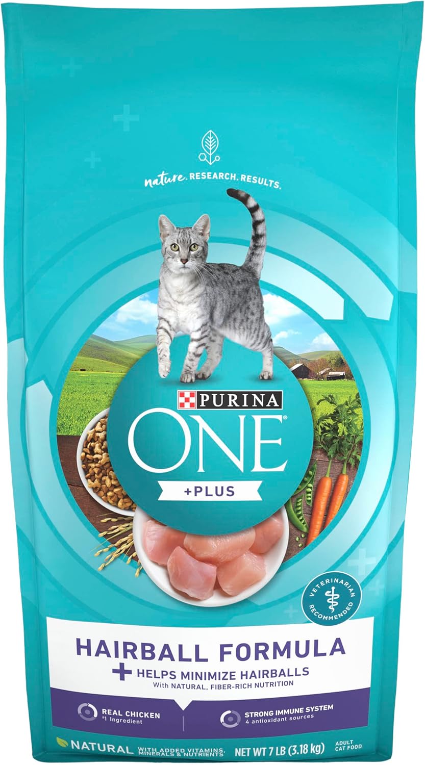 Purina ONE Natural Cat Food for Hairball Control, +PLUS Hairball Formula - 7 lb. Bag