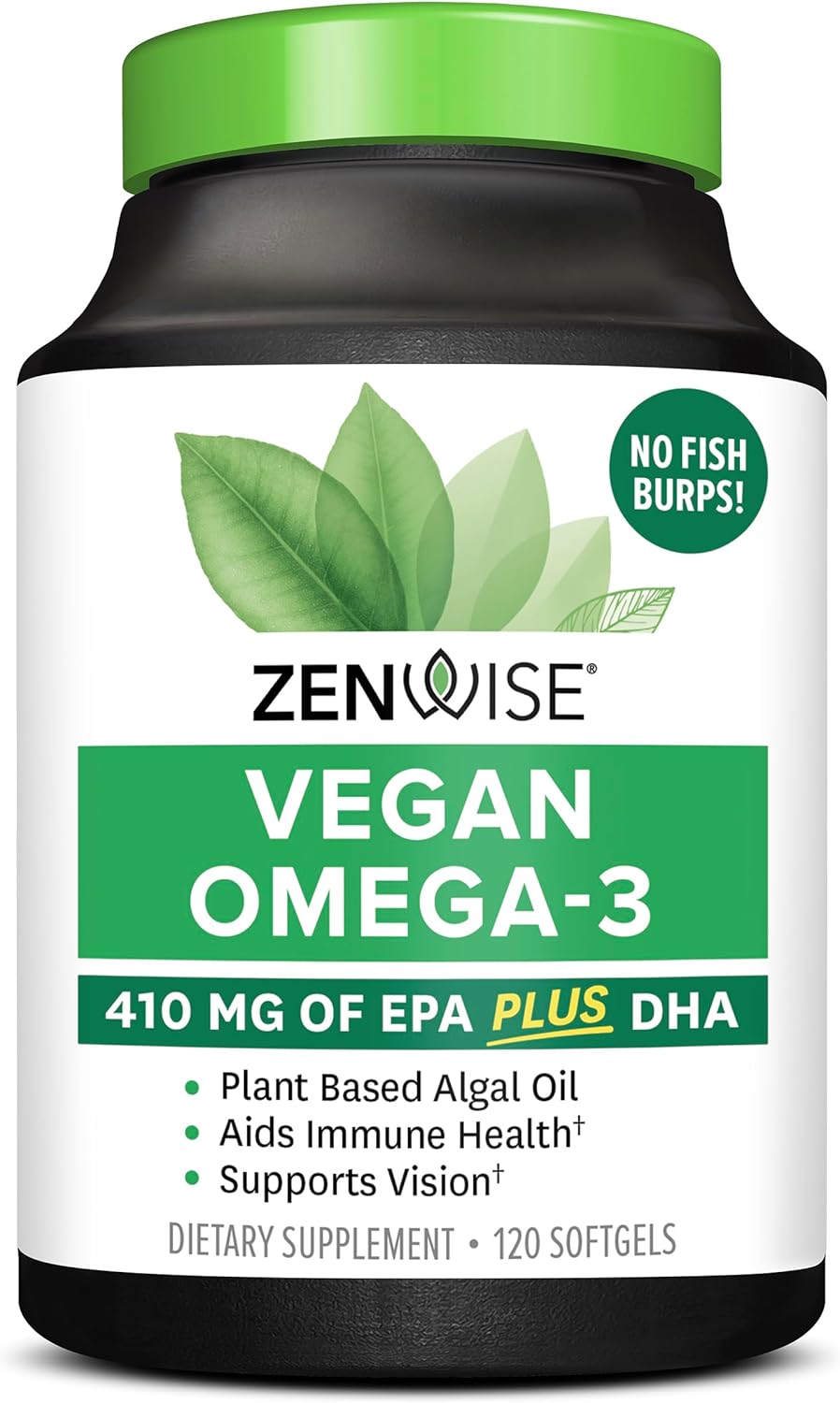 Zenwise Vegan Omega 3 Supplement - Burpless Omega 3 Supplement with DHA, EPA & DPA Fatty Acids for Immune Health - Fish Oil Alternative from Sustainably Sourced Marine Algae Oil - 120 Softgels