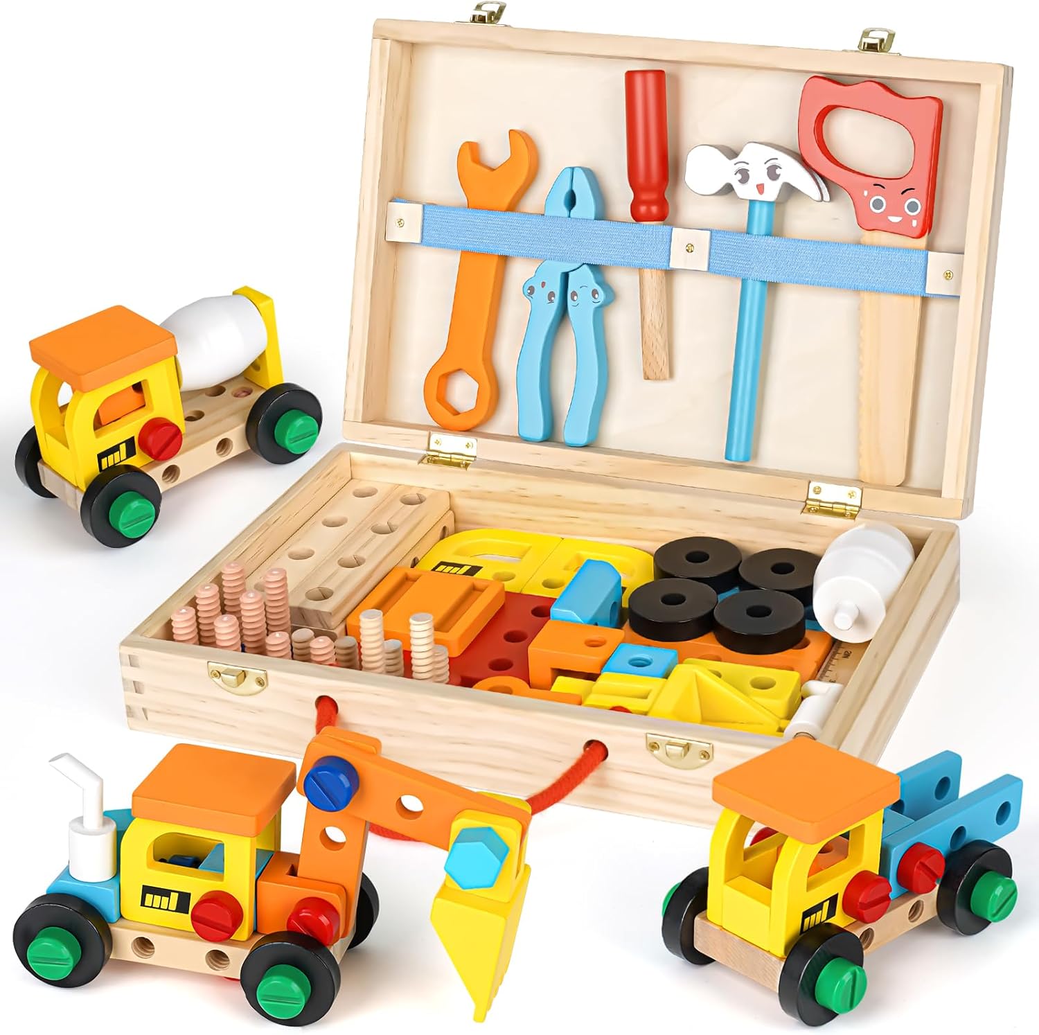 Vanplay Wooden Toys Kids Tool Set Pretend Play Toy Kids Tool Kit Kids Toys for 3 4 5 Years Old Boys Girls Gifts (53 PCS)