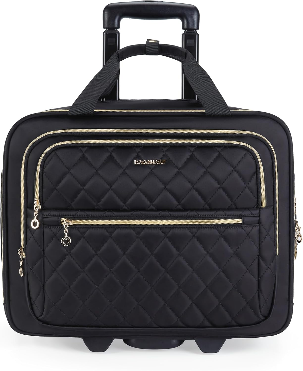 bagsmart Rollable Laptop Bag for Women Rolling Briefcase for 15.6 Inch Laptops, Underseat Carry On Luggage with Wheels, Rolling Computer Bag with TSA Lock, Black, 15.6 Inch