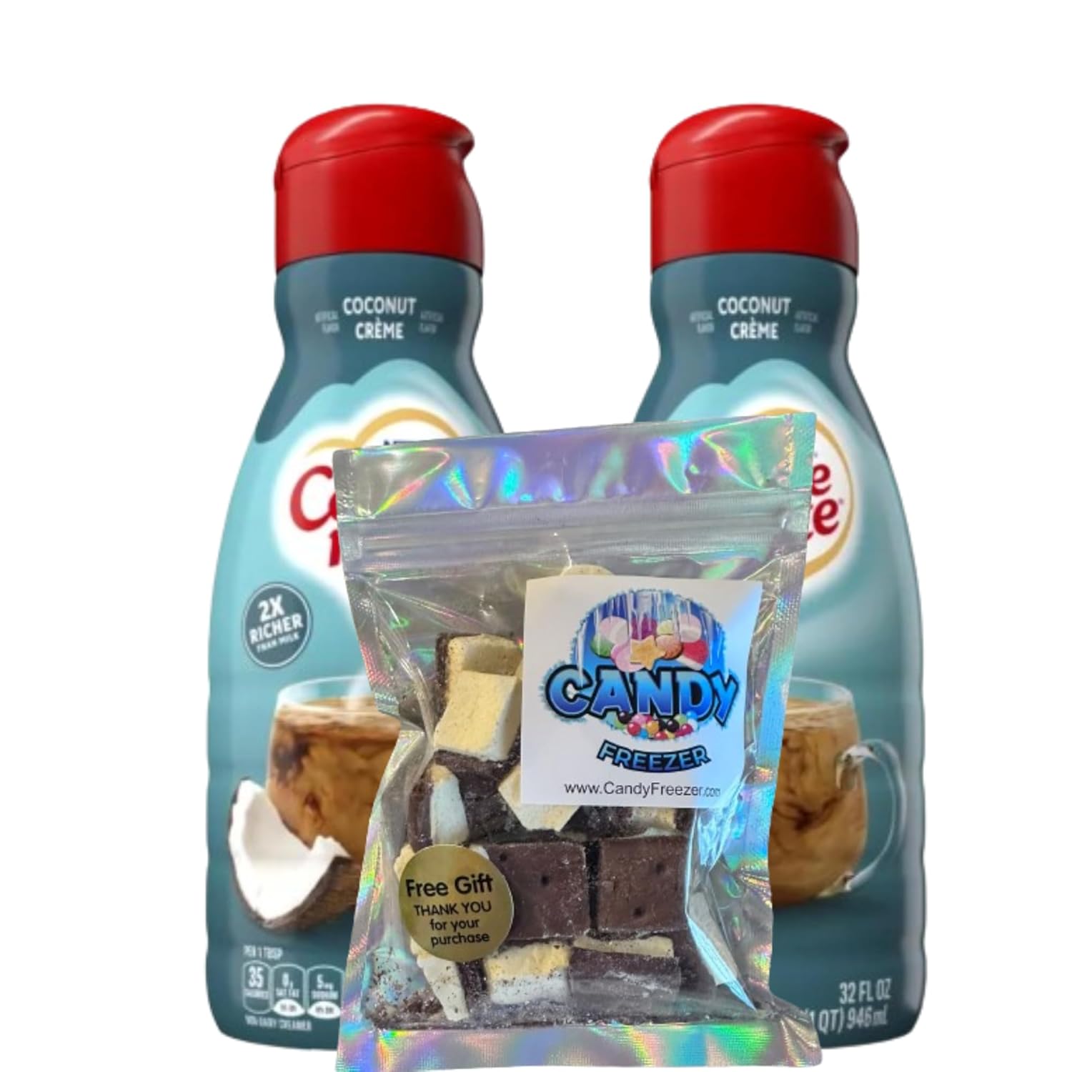 Candy Freezer Rich & Creamy Flavor Liquid Coffee Creamer 32 Fl oz. Pack of 2 Includes Candy Freezer 1 oz. Freeze Dried Ice Cream Bites (Coconut Cream) - Candy