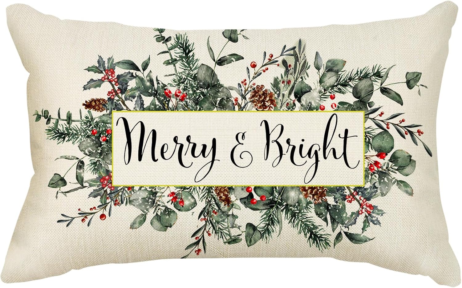 AOKE Christmas Merry & Bright Eucalyptus Mistletoe Throw Pillow Cover, 12 x 20 Inch Winter Holiday Decorative Lumbar Pillow Cover Rectangle Cushion Case for Sofa