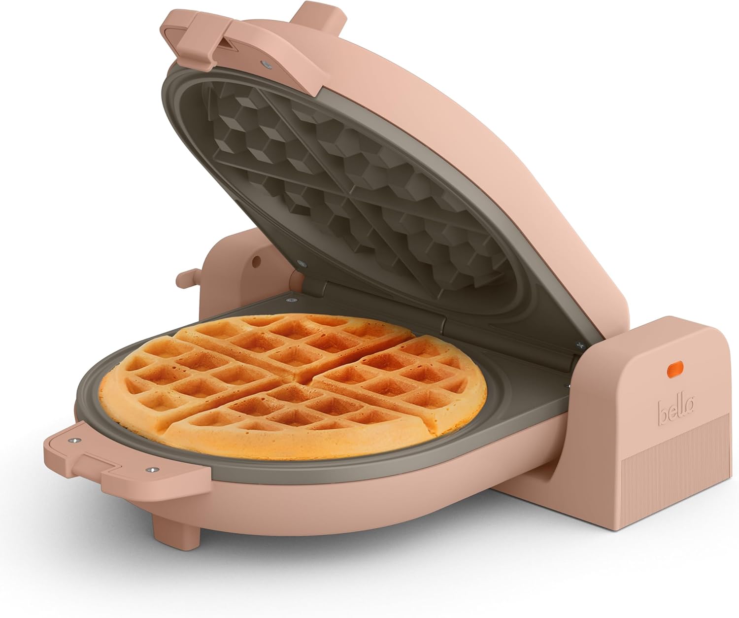 bella Flip-n-Store Waffle Maker with EverGood™ Ceramic Nonstick Coating, Fits-anywhere™ Kitchenware, Power Indicator Light, Cool Touch Handle & Cord Wrap, 7” Wide & 1" Deep Plates, 1000 Watt, Blossom