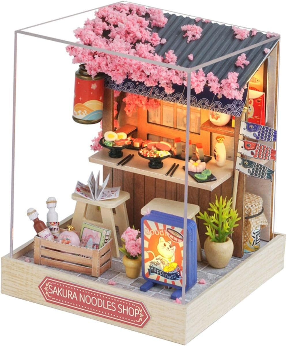 perfk Dollhouse Miniature DIY Kits Mini Handmade House Model Decorations DIY Crafts Home Decor 3D Puzzles for friends Adults Birthday Gift, Noodles house