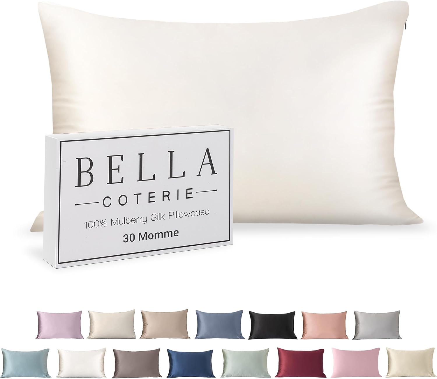 Bella Coterie Luxury Silk Pillowcase for Hair and Skin | 30 Momme | 100% Pure 6A Mulberry Silk | Super Soft | Perfectly Plush [King, White]