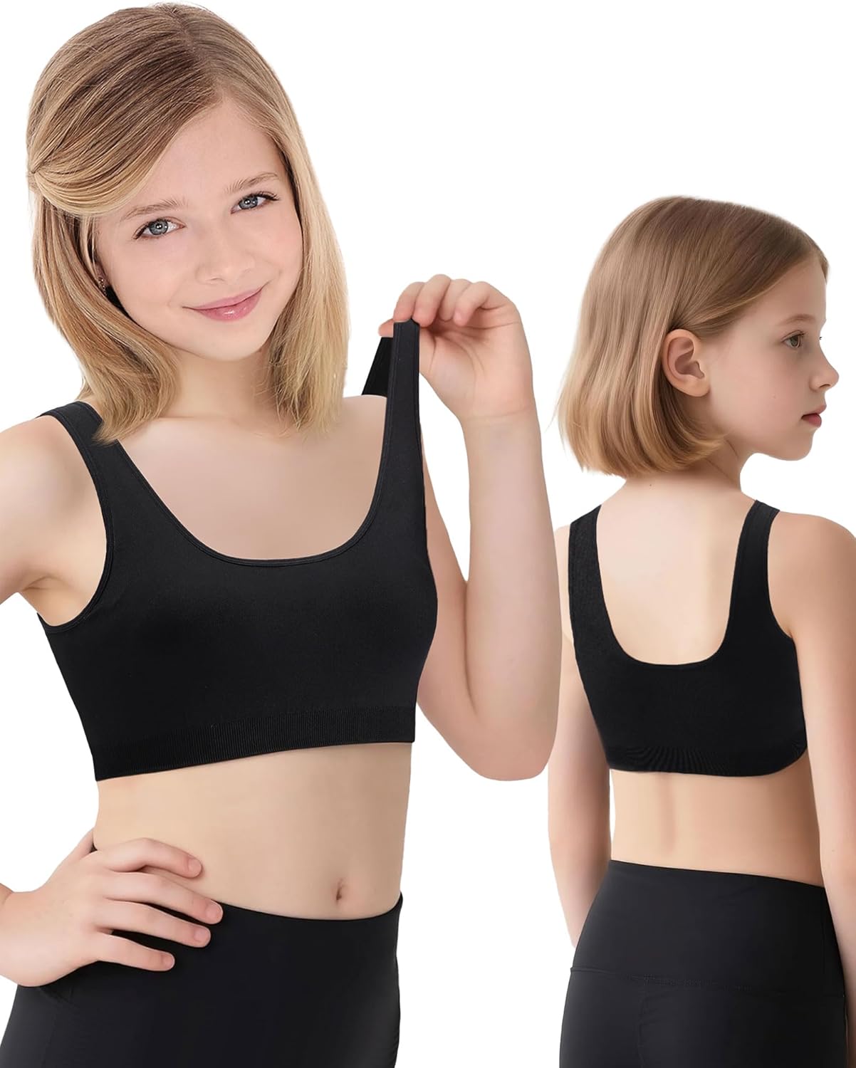 iMucci Sports Bra for Girls U-Shaped Training Bra with Removable Pads Scoop Neck for Teens Kids Yoga Sports Dance Crop Top
