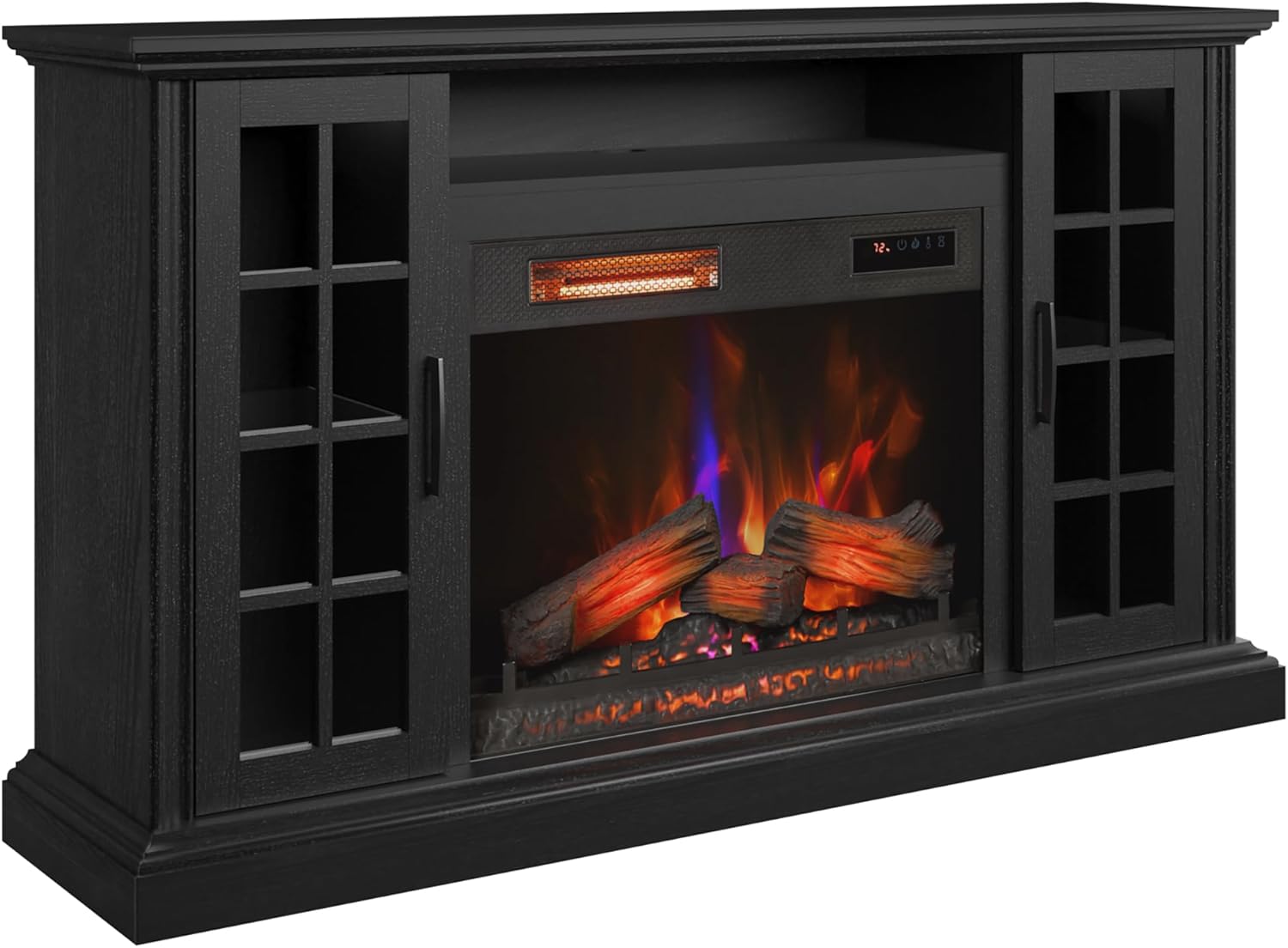 duraflame® Electric Fireplace Media Mantel for TVs up to 65 inches and Storage Cabinets, Black Embossed Ash