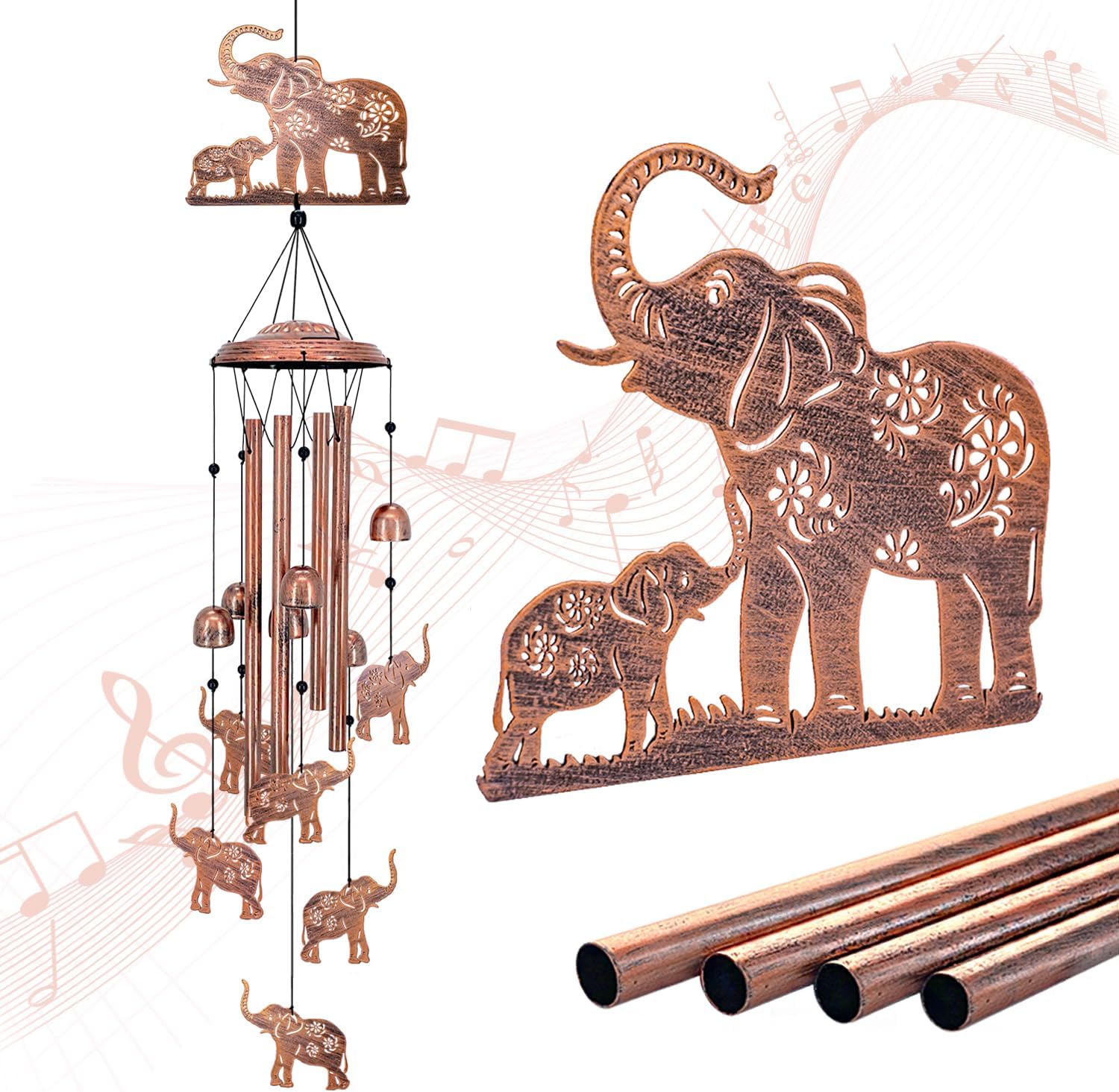 Elephant Wind Chimes Outdoor Elephant Gifts for Women Men Mom Dad Best Birthday Gifts Unique Gardening Gifts Metal WindChimes for Outside/Indoors, Lawn, Patio, Home, Yard Decor, Garden Decorations