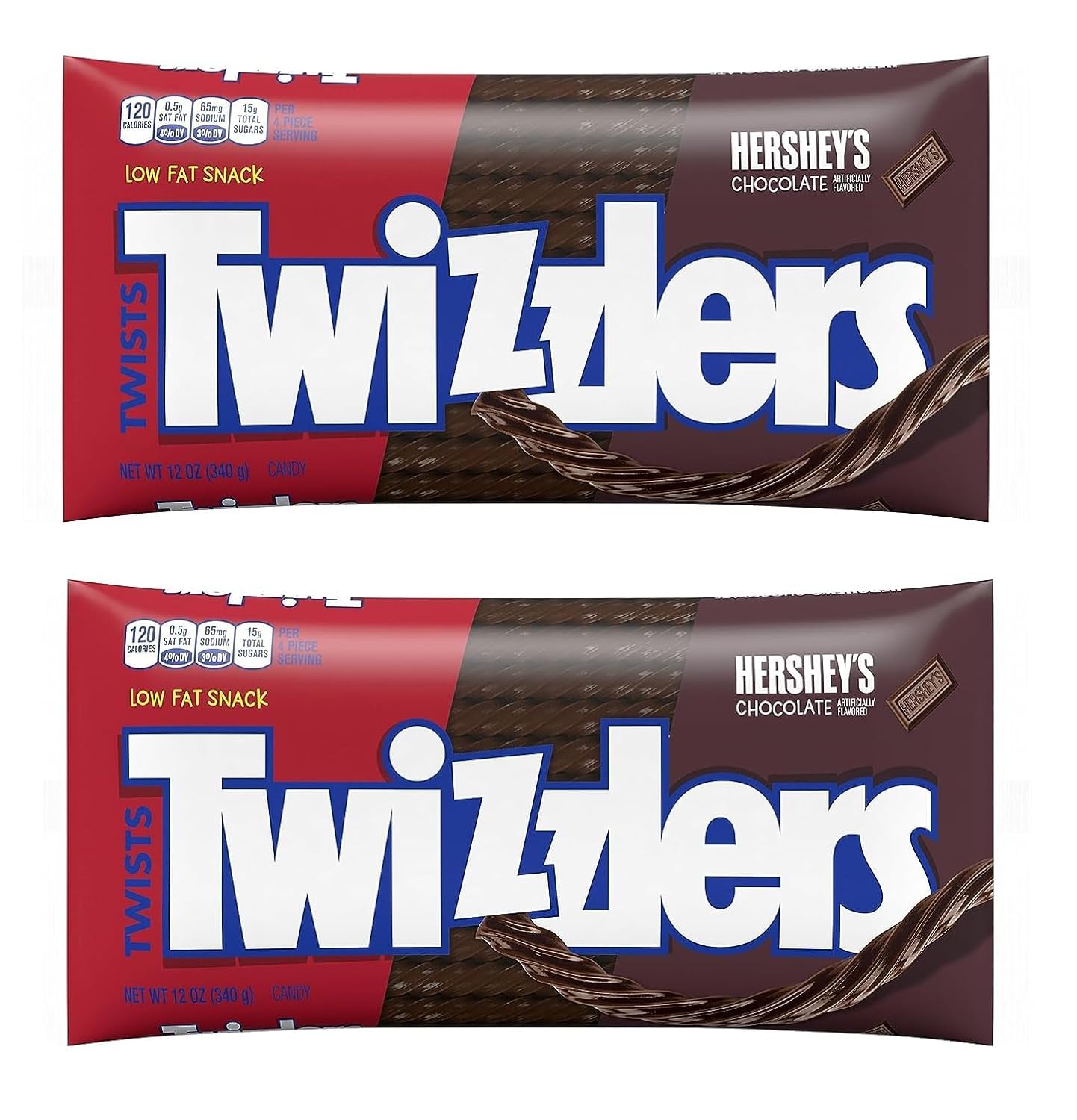 Twizzlers Chocolate Flavored Twists - Pack of 2-12 oz Bags - Low Fat Snacks - Fun to Share - Classic Treats for the Whole Family