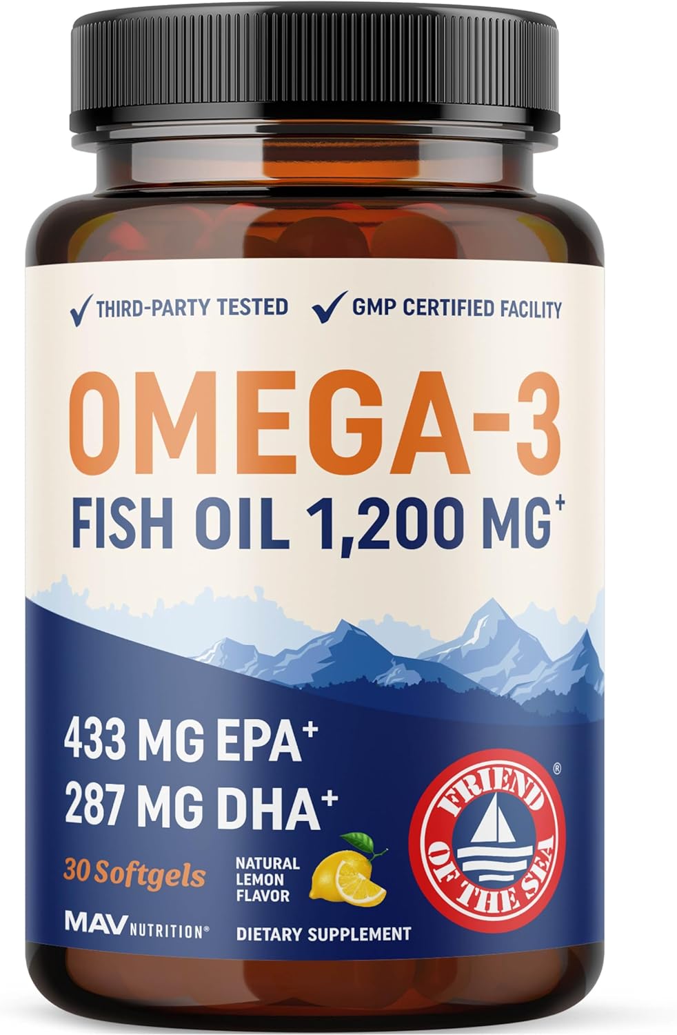Triple Strength Omega 3 Fish Oil 1200 mg | EPA & DHA | Wild Caught, Sustainably Sourced Omega-3 Fatty Acids | Premium Burpless Fish Oil Supplements | Non-GMO, Third-Party Tested | 30 Softgels