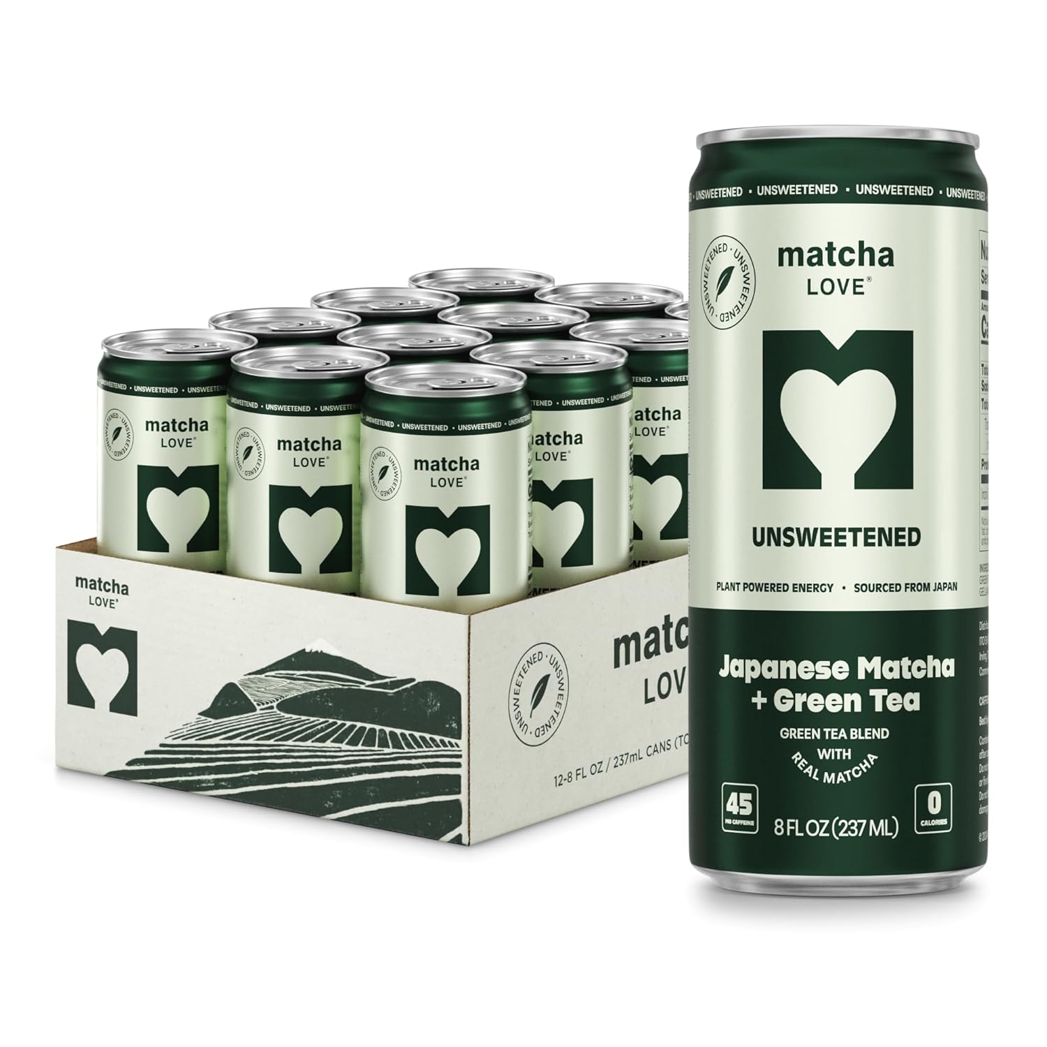 matcha LOVE Matcha + Green Tea, Unsweetened, 8 Ounce (Pack of 12)