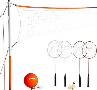 Franklin Sports Volleyball + Badminton Combo Sets - Backyard + Beach Outdoor Volleyball + Badminton Net Set - Portable Badminton + Volleyball Net with Poles - Volleyball, Rackets + Birdies Included
