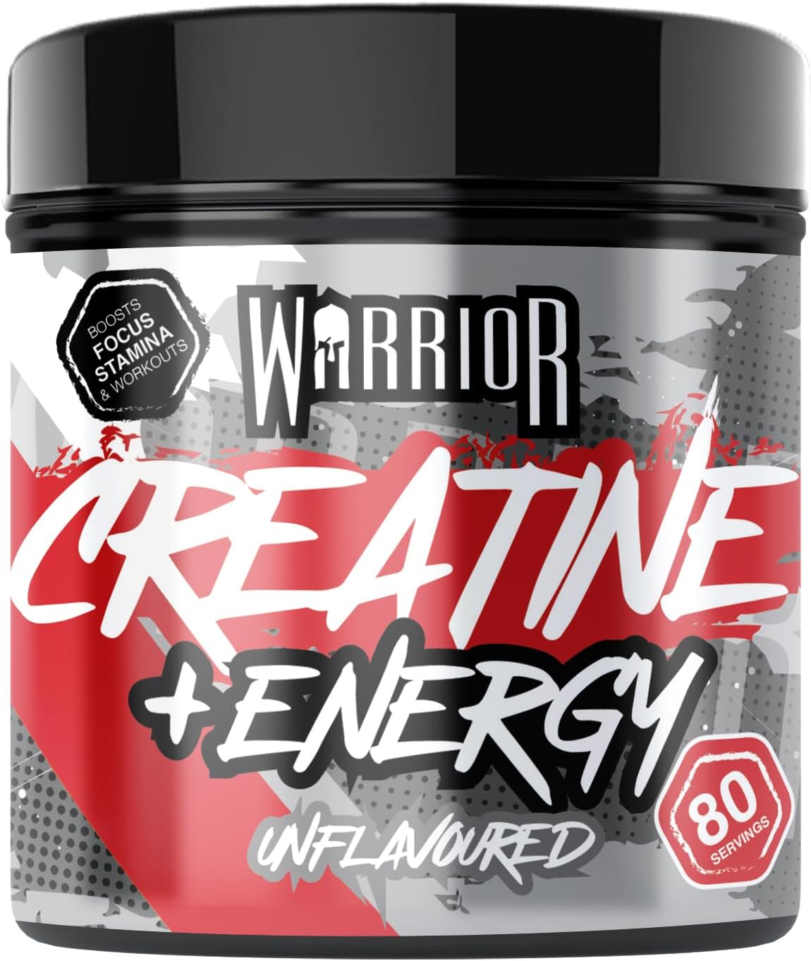 Warrior Creatine Monohydrate Powder + Energy 360g (80 Servings) – Micronised Creatine Powder Supplement + Vitamin B & Caffeine for Energy & Focus, Pre & Post Workout for Men & Women – Unflavoured