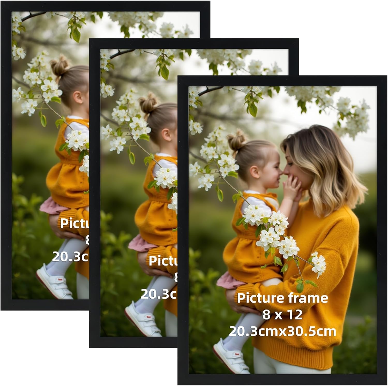 Vasemouh 12x8 Photo Frame Pack of 3, Black 8x12 Picture Frame, Tabletop or Wall Hanging for Home, Gallery or Office Decor