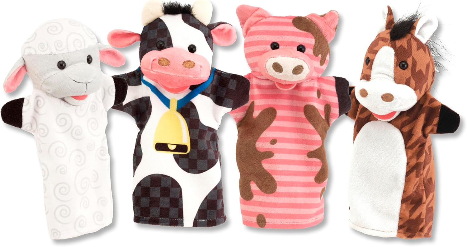 Melissa & Doug Farm Friends Hand Puppets (Set of 4) - Cow, Horse, Sheep, and Pig