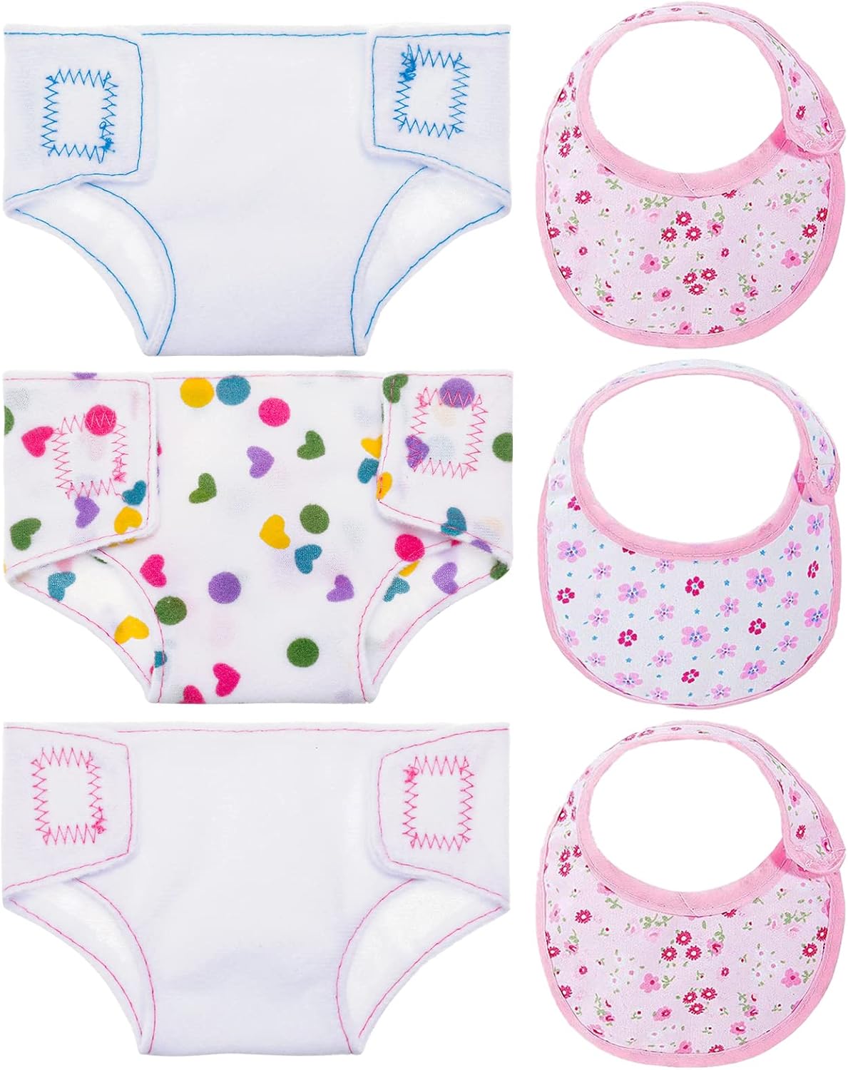 FRIUSATE 6 Pcs 1:12 Scale Doll Clothes Accessories Baby Doll Nappies and Doll Bibs Set Baby Doll Accessories Set For 14-18 Inch Doll Girls