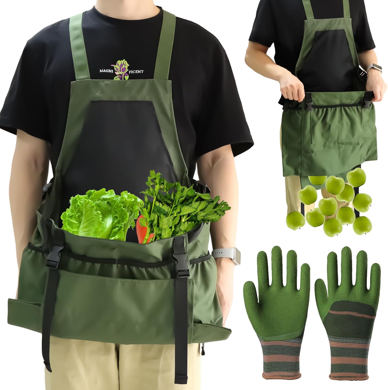 Gardening Apron Fruit Picking Bag, Harvesting Pouch with Quick Release Pocket, Vegetable Harvest Picking Bag