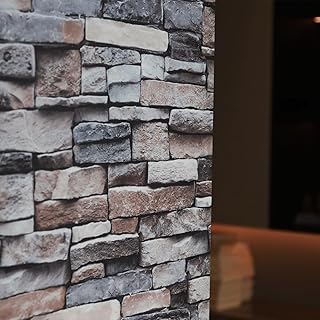 Faux 3D Brick Wallpaper Peel and Stick 17.7"x 236" Self Adhesive Brick Looking Wallpaper Rustic Stone Rock Wallpapers for Bathroom Bedroom