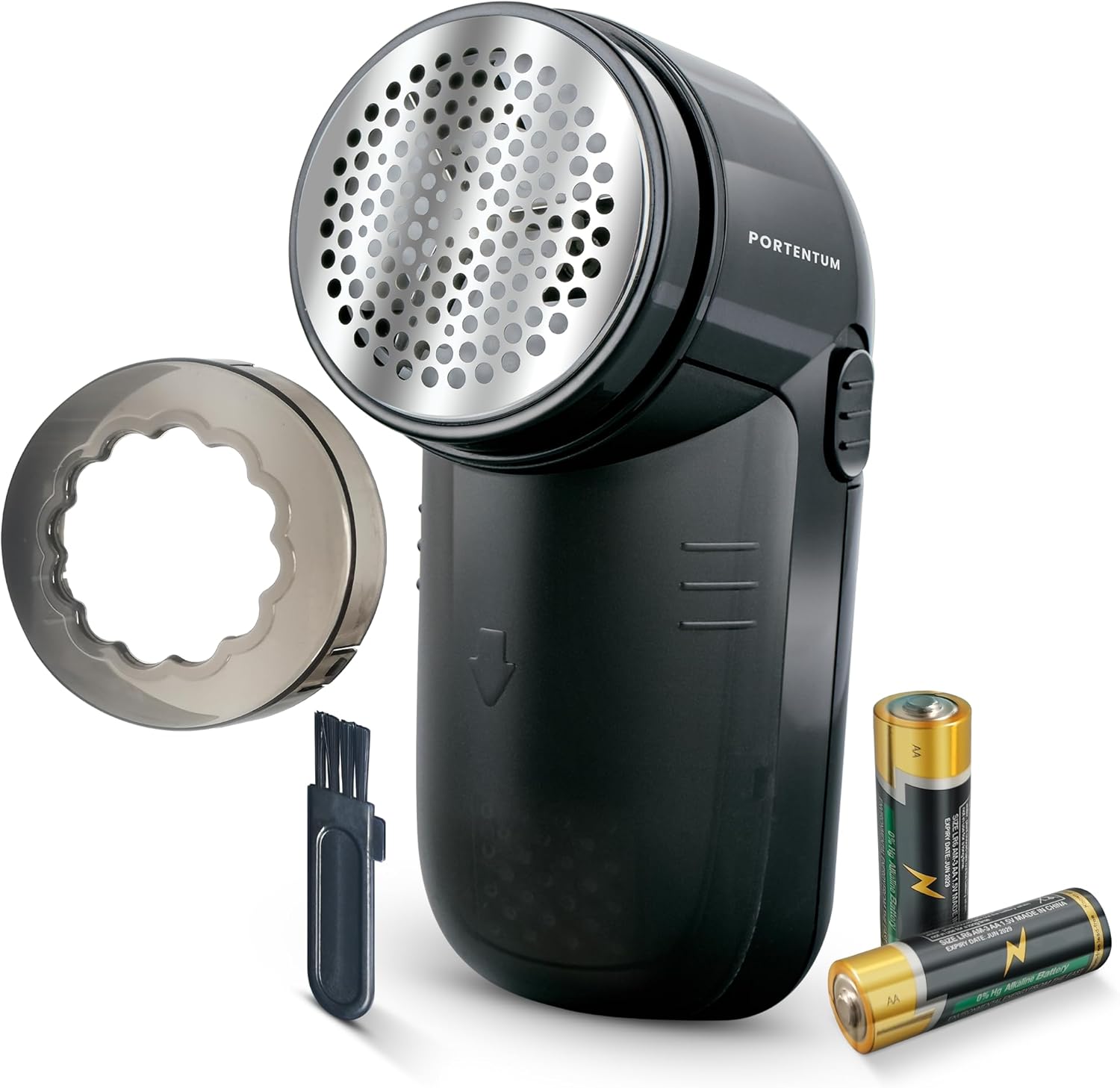 PORTENTUM Electric Lint Remover - Lint and Pilling Remover for Clothing, Stainless Steel Blades. Removable Lint Container. Batteries included. Accessories: cleaning brush