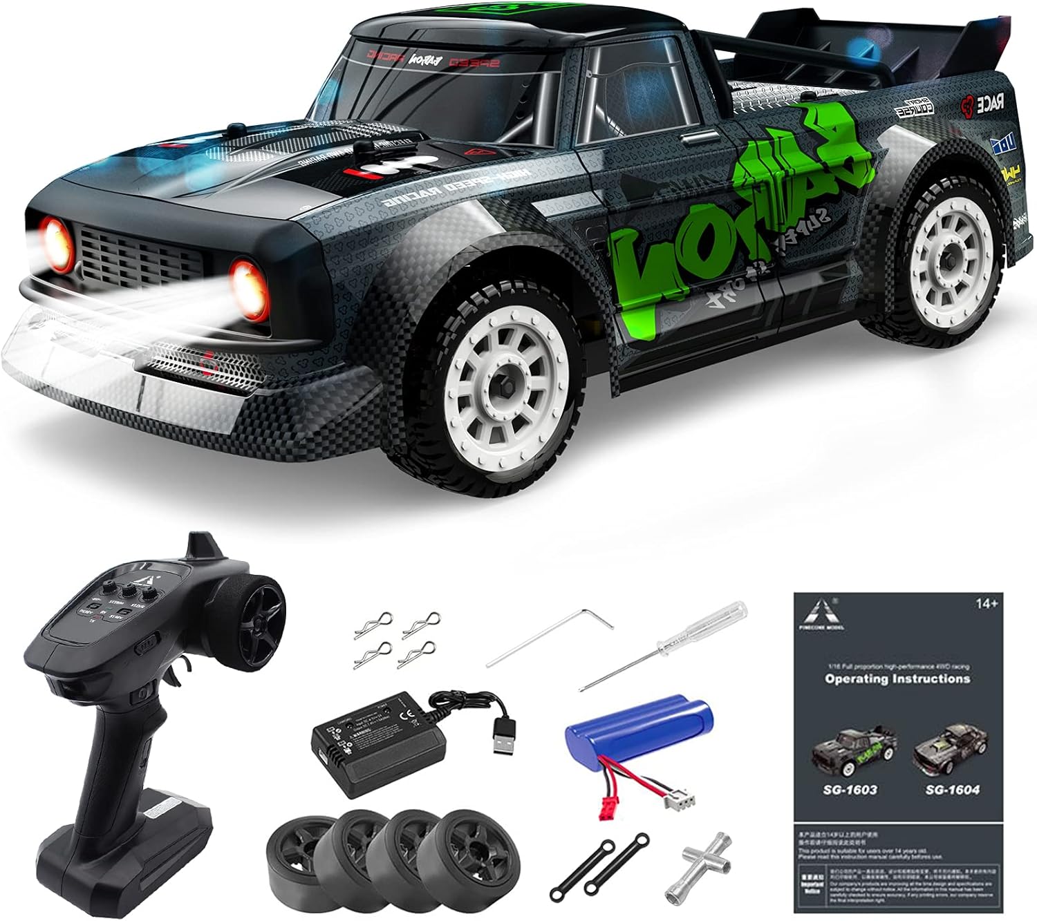 Mostop RC Drift Car 1/16 20MPH High Speed RC Drifting Car for Adults, ESP Proportional Throttle & Speed Control Drift Racing Truck with Lights Kids Remote Control Car for Drift and Race