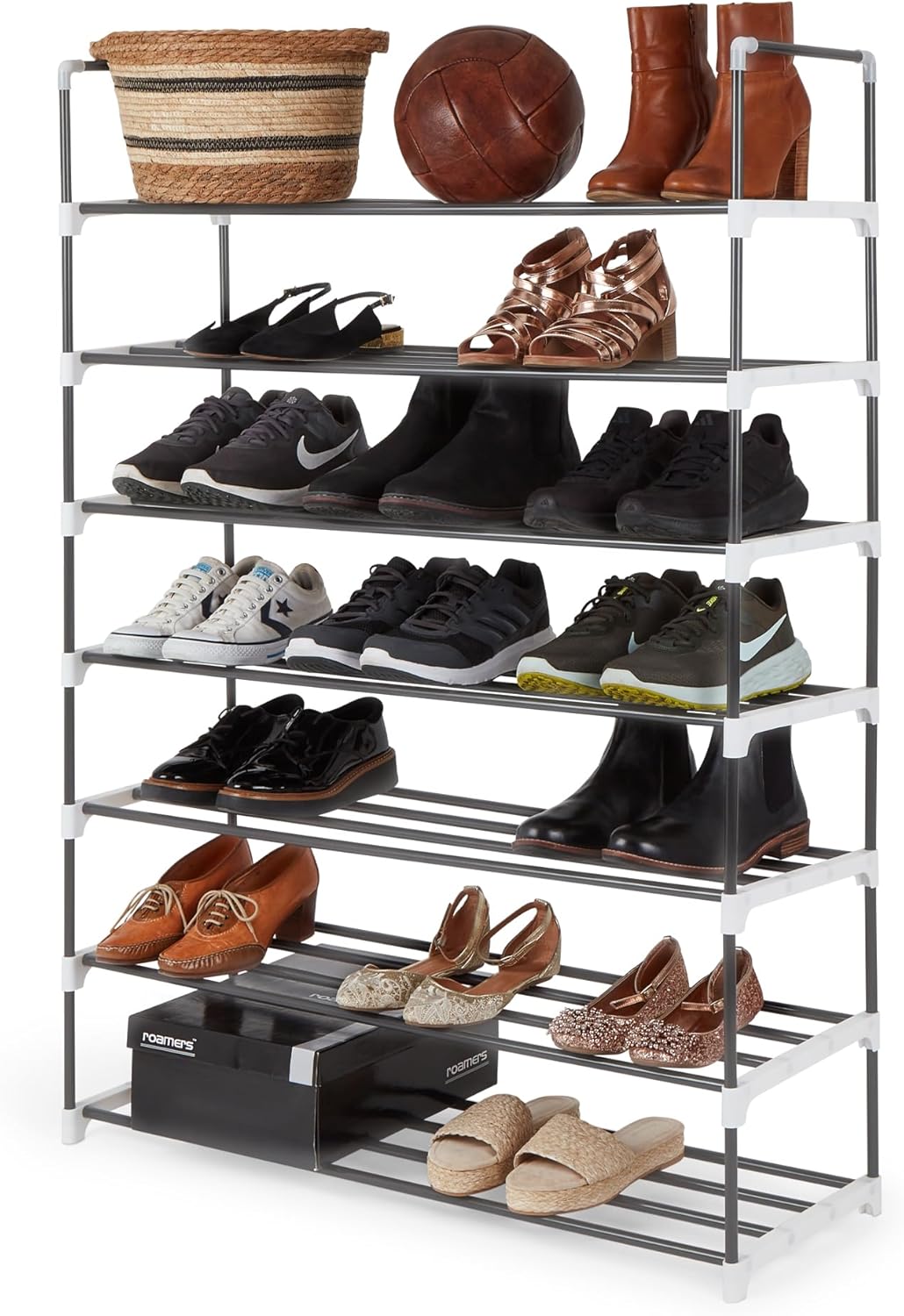 KEPLIN 7 Tier Black Metal Shoe Rack | Space Saving Slim Shoe Storage for Any Footwear, Boot, Trainer, Shoes, | Heavy Duty Shoe Storage | Shoe Organiser for Tidy Wardrobe, Hallway, Bedroom or Bathroom