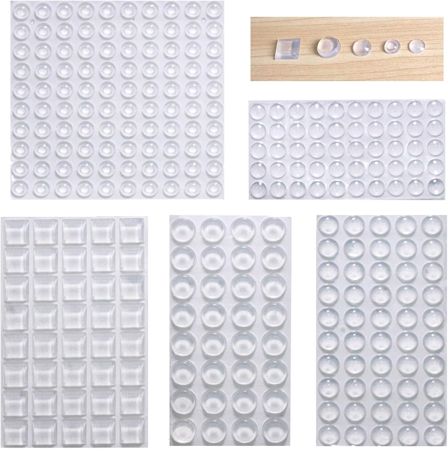 Cabinet Door Bumpers Clear Self Adhesive Noise Dampening Bumper Pads 272Pcs Silicone Rubber Bumpers for Drawers Picture Frames Cutting Board and Furniture Surface Protection 5 Sizes Pack