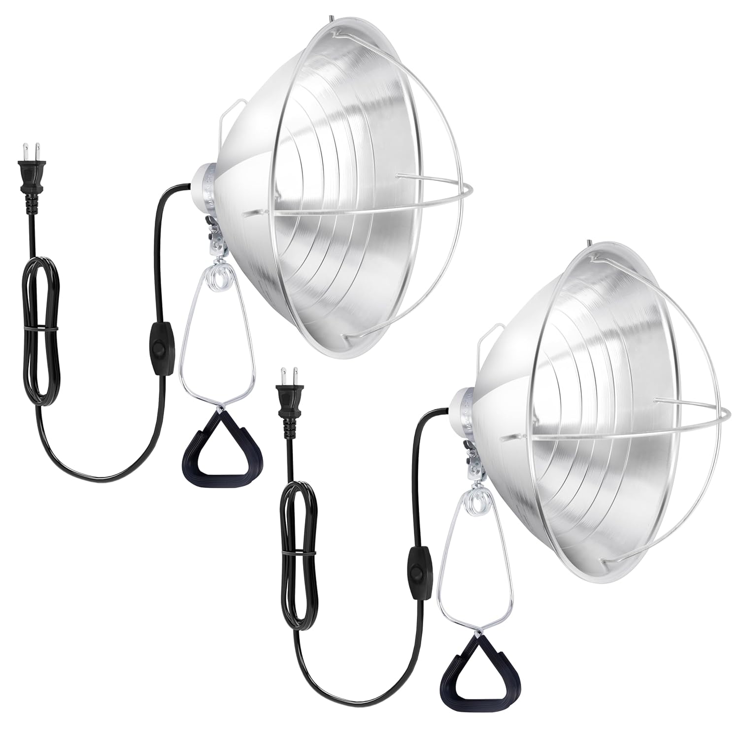 HealSmart 10.5" Clamp Light Socket and Bulb Guard, 250-Watt Maximum with 6 Feet 18/2 SPT-2 Cord, Aluminum Reflector E26 (no Bulb Included), for Reptiles and Plants Growing, 2-Pack