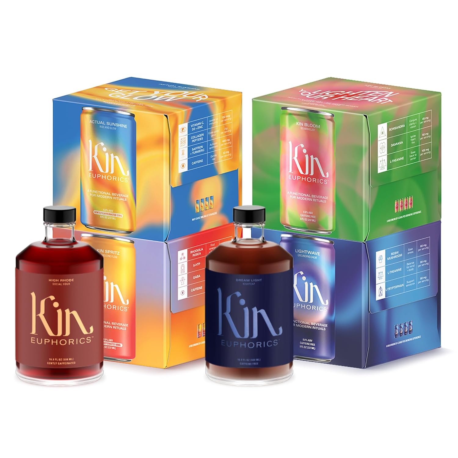 Kin Euphorics Full Kin Kit, Non-Alcoholic, 16 Cans + 2 Mixer Bottles