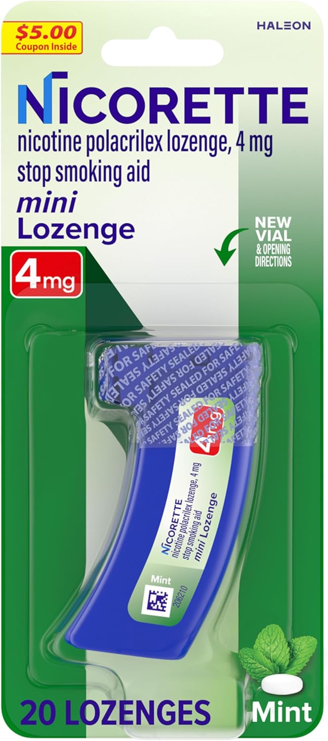 Nicorette 4 mg Mini Nicotine Lozenges to Quit Smoking - Mint Flavored Stop Smoking Aid, 20 Count