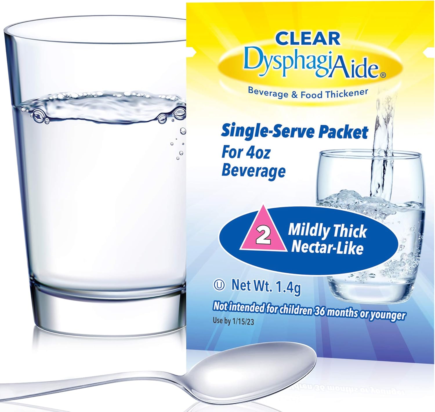Clear DysphagiAide dysphagia thickener - 24 Level 2 Thickener Sachets - Mildly Thick (Nectar-Like Thickness)