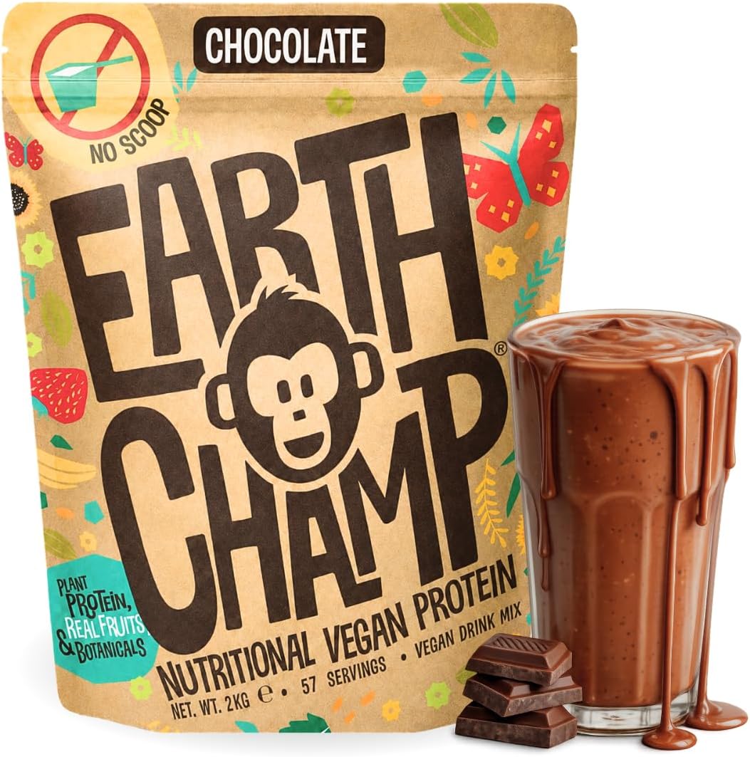 EarthChamp Vegan Protein Powder Chocolate 2kg Plant Based (No Scoop)
