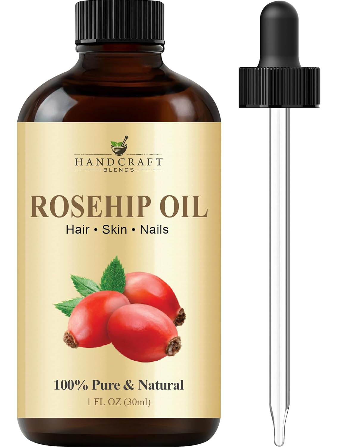 Handcraft Blends Rosehip Oil - 1 Fl Oz - 100% Pure and Natural - Premium Grade Oil for Face, Skin and Hair - Protect and Nourish - Carrier Oil