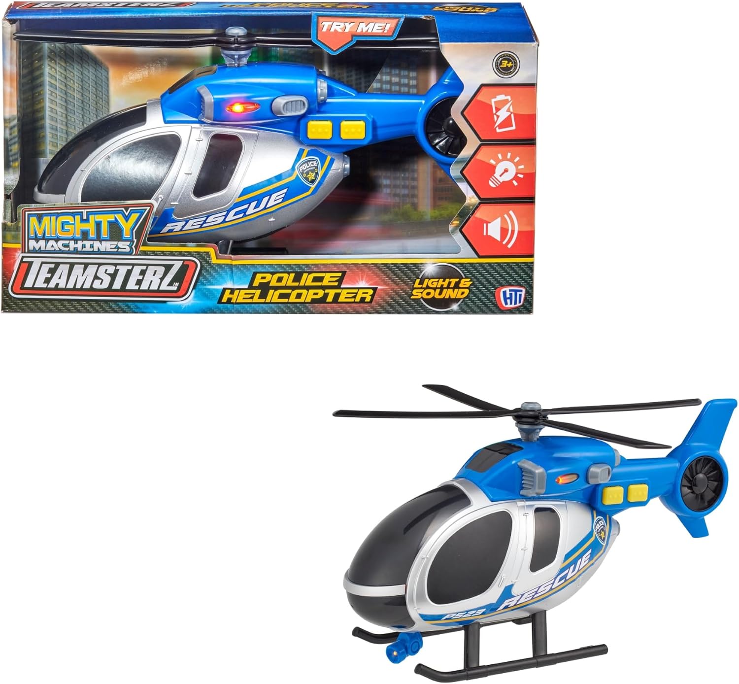 Teamsterz Mighty Machines Police Helicopter Toy with Lights & Sounds | Emergency Services Vehicle Playset for Kids | Medium Size Helicopter with Action Figures | Toy for Boys & Girls Ages 3+
