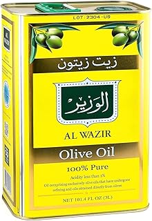 Al Wazir Olive Oil, 101.4 FL OZ (3L) Metal Tin Low Acidity Balanced Flavor for Cooking Dressing Dipping High Virgin Oil Ratio