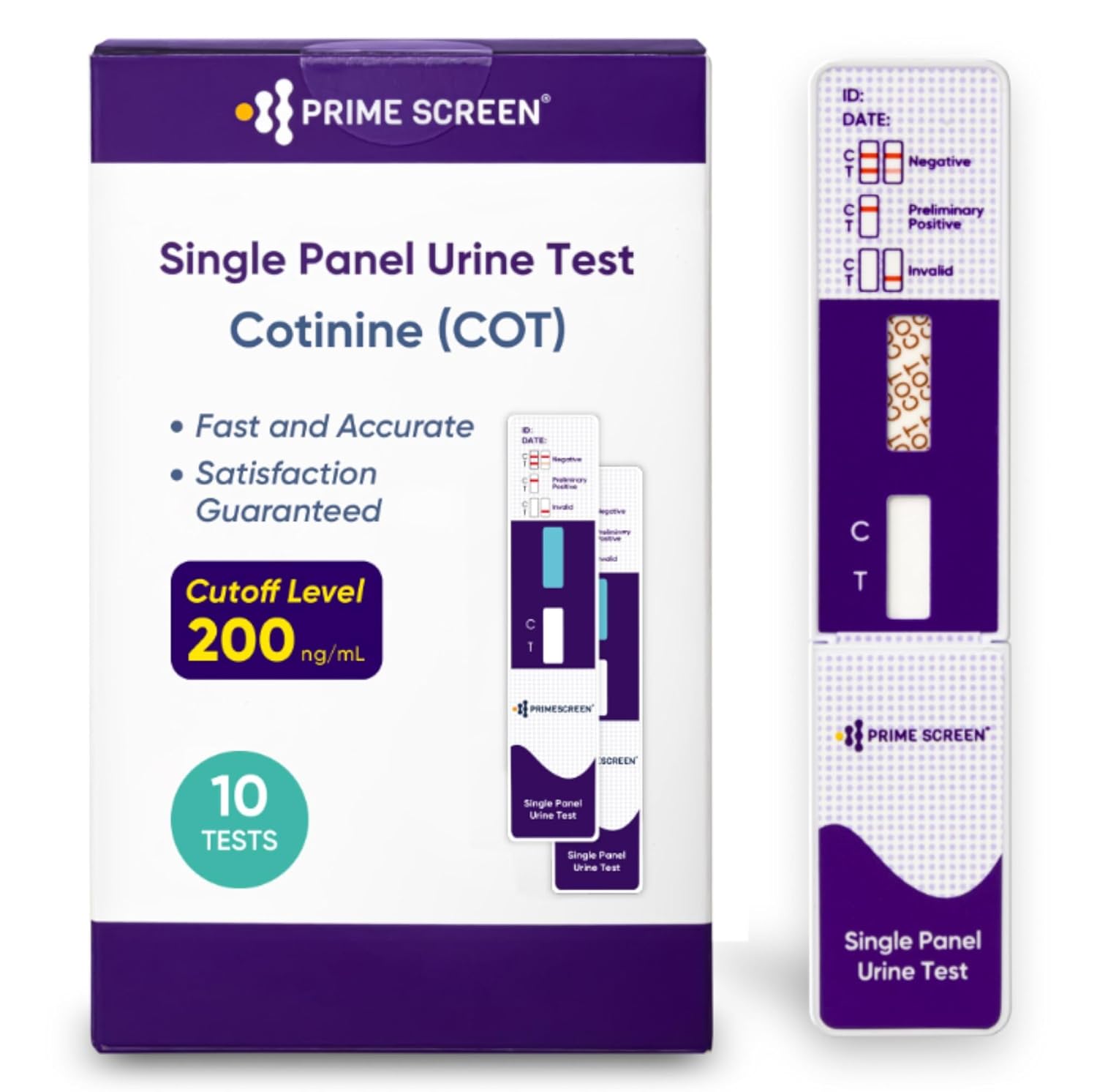 Prime Screen [10 Pack] Nicotine Tobacco Cotinine Urine Test Kit - Urine Dip Card Testing Cotinine from Smoking - WCOT-114