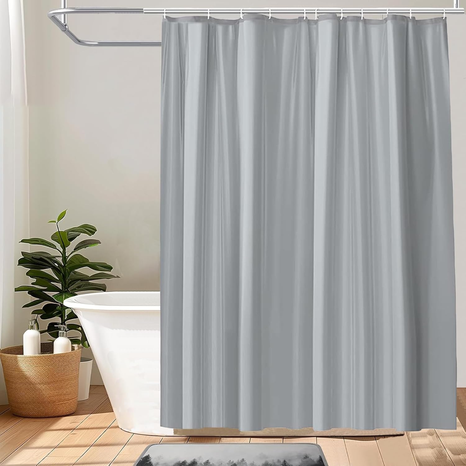HUIBOHOU Shower Curtain - Solid Colour Fabric Shower Washable Curtain Mould Resistant and Water Repellent (grey, 180 * 180cm)
