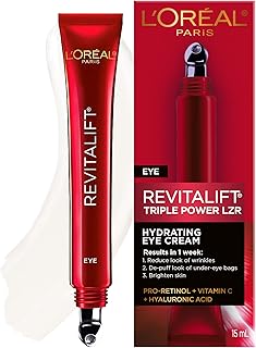 L'Oreal Paris Revitalift Triple Power Anti-Aging Eye Cream Treatment, with Pro Retinol, Hyaluronic Acid & Vitamin C to Reduce Wrinkles, De-puff and Brighten Skin, 0.5 fl. oz.