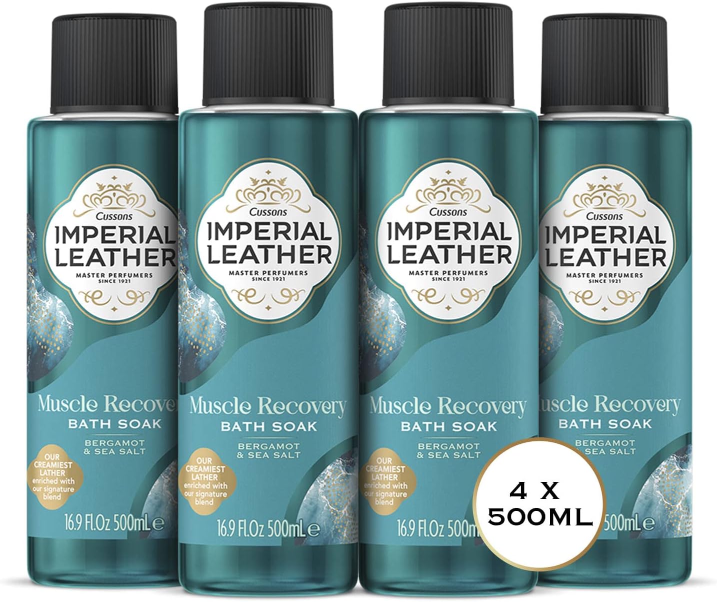 Imperial Leather Muscle Recovery Bath Soak, Bergamot & Sea Salt, Refreshing & Restoring Bubble Bath, Gentle Skin Care, Bulk Buy, Pack of 4 x 500ml