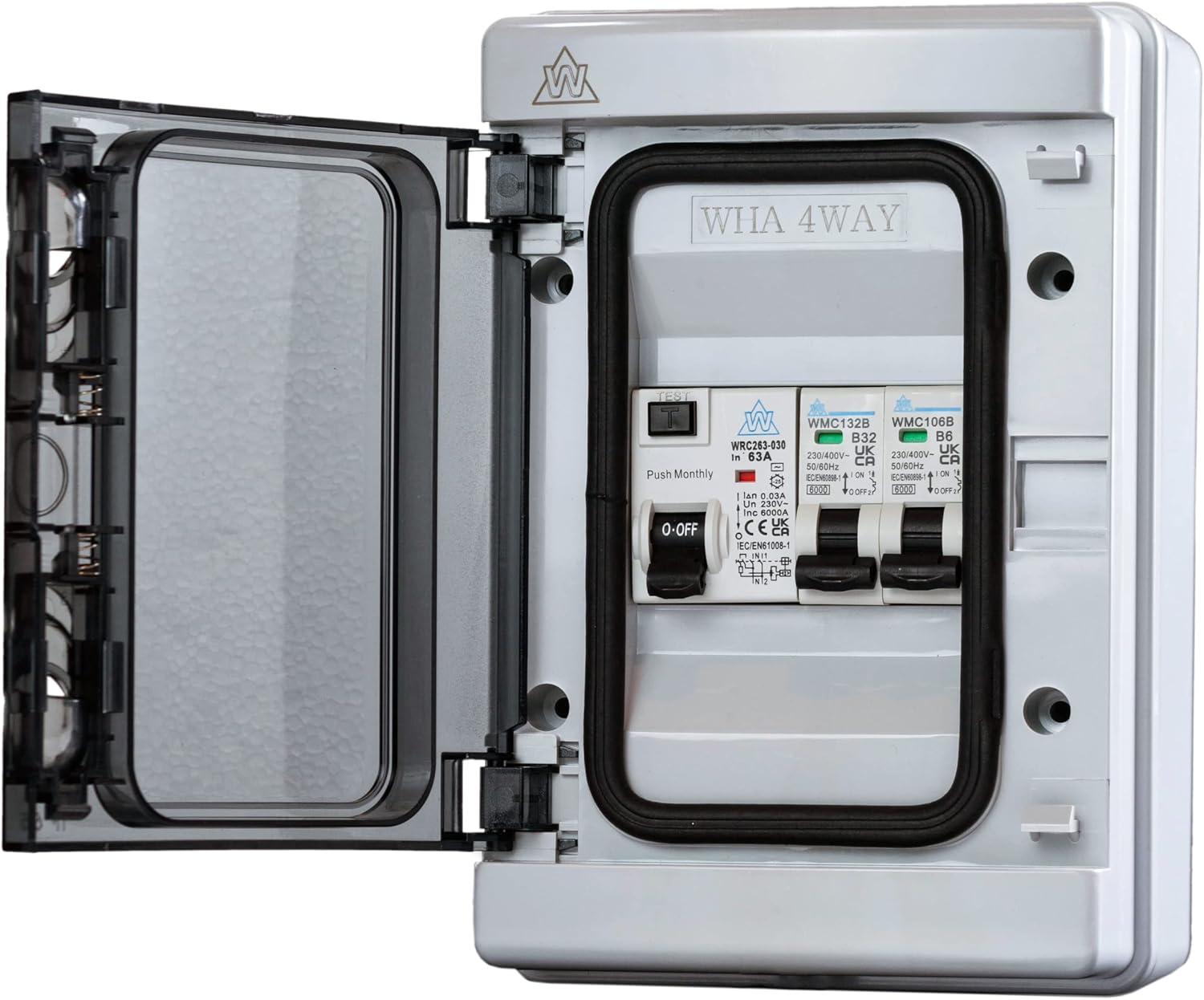 Plastic Garage Caravan Shed Consumer Unit Fuse Board 63A RCD + 2 MCB's 1 x 6A 1 x 16A WPGU04/616