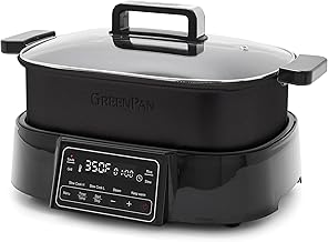 GreenPan 6.5QT Multi-Cooker Skillet Grill & Slow Cooker, 8-in-1 Presets to Saute,Steam, Grill, Stew, Stir-Fry,Heat, & Cook Rice, Healthy Ceramic Nonstick & Dishwasher Safe Parts, Matte Black